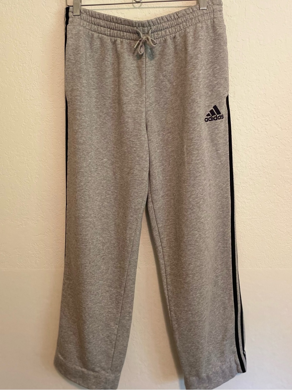 Adidas Essential 3 Stripe Heather Gray Fleece Track Pants Size L